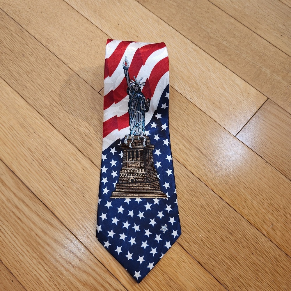 Steven Harris Necktie Statue of Liberty Glitter USA Flag Patriotic Tie Men‎